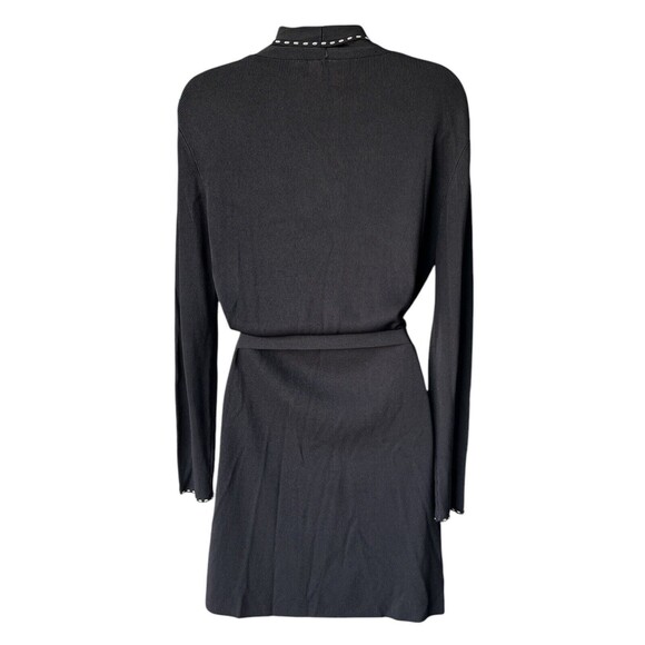 NWOT Venini Belted Long Sleeve Long Cardigan Womens SZ Medium Black Button Down - Picture 2 of 12